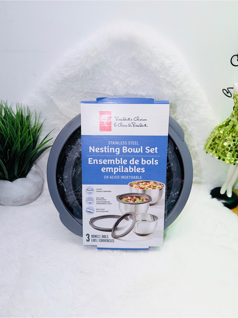 Stainless Steel Nesting Bowl Set - Gray